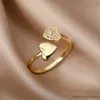 حلقات الفرقة Zircon Zircon Heart Rings للنساء Crystal الفولاذ المقاوم للصدأ القلب الحب حلقة قابلة للتعديل Femme جمالية المجوهرات الهدية 2023