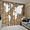 Curtain Brown Map Curtains Window Blackout Luxury 3D Set For Bed Room Living Office El