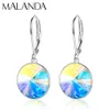 Bengelen kroonluchter Malanda Tsjechië Crystal Drop oorbellen voor vrouwen mode Sliver kleur ronde oorbellen bruiloft sieraden meisje cadeau 230515