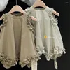 Girl Dresses Korean Children's Dress For Girls 23 Summer Fashionable Loose Round Neck Lace Sleeves Solid Tank Top Skirt