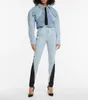 Dames jeans mode patchwork colorblock hoge taille slanke casual rechte denim potloodbroek vrouwelijk 2023 230515