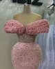 Aso Ebi 2023 Arabo Mermaid Pink Prom Dress Pealrs Cristalli Sera sexy Festa formale Secondo ricevimento Compleanno Abiti da fidanzamento Abiti Robe de Soiree SH045