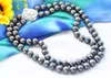 Kedjor 2ROW 17 "12mm Peacock-Black Round Freshwater Pearl Necklace Armband CZ