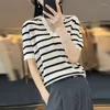 Women's T Shirts 2023 Kvinnor Summer Fashion Ice Silk Stands T-shirt Kvinnlig kortärmning Knit Topps Damer Korean Thin V-Neck tröja A145