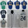 Męskie nowe baseball koszulka 10 Jarred Kelenic Julio Rodriguez Ken Griffey Jr. Białe niebieskie koszulki zszyte koszulki