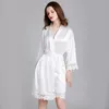 Women's Sleepwear Female Full Sleeve Casual Kimono Robe Gown Sweet Lace Trim Sexy V-Neck Home Dress Bride Bridesmaids Bathrobe With Belt