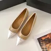 Small Fragrance Wind Single Shoes Female Flat Leather Soft Chain Mid-heel Pointed Shoes Casual Everything Match Fairy Wind
