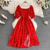 Casual Dresses YornMona Limited Big Sales Summer Floral Print Women Dress Korean Fashion Puff Sleeve Split Long Dress Lady Beach Vestidos 230515