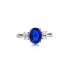 Bagues de cluster à la mode en argent sterling 925 ovale rubis bleu spinelle pour les femmes INS bijoux 3 bague de fiançailles en pierre cadeau d'anniversaire