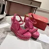 Size35-43 Shoes Genuine Women Leather Sandals Rivet Wedges Espadrilles Super High Heels Summer Designer Zapatillas Mujer 218 253