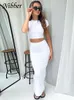 Two Piece Dress Nibber Basic Casual Solid Two Piece Set Women Hipster Short Sleeve O-neck T-shirts Matching Hip Skirt Female Bare Midriff suit 230512