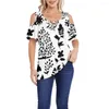 Dames t shirts zomer dames bloem print shirt o-neck short mouw blouse mode off-the-shoulder t-shirts kleding