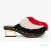 sandalo pelliccia di visone tacco grosso pantofole pompa sandalo con tacco alto donne zoccolo pantofole diapositive stiletto in pelle vintage taglia 35-42