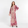 Этническая одежда элегантная вышивка цветочный принцип Женщины Maxi Dress Fashion с длинным рукавом мусульманский абая исламский арабский арабский