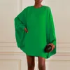 Robes décontractées Yeezzi Summer Fashion Femme Robe Verte Lâche Simple Manches Longues Chauve-Souris Couleur Unie Col Rond Mini Robes Pour Femmes 230512