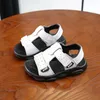 Sandales pour enfants en cuir de vachette respirantes confortables sandales plates bébés garçons creux fond souple chaussures de plage d'été pour les débutants 230515