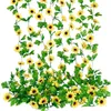 Flores decorativas 240 cm Flor artificial Amarelo de seda girassol Rattan parede pendurada planta falsa Ivy Garland folhas festivas em casa festa
