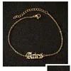 Chaînes de Cheville Femme Acier Inoxydable Chaînes 12 Constellations Lettre Pendentif Jambe Bracelet Anniversaire Cadeau Or Sier Couleurs Zodiac Sig Dhgarden Dhoey