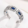 Bandringar Vintage Blue Cubic Rings for Women Sparkling Wedding Bands Lady's Rings Party Jewelry