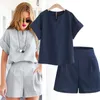 Dames tweedelige broek Vrouwen passen tweedelig set katoenen linnen shirt shorts bijpassende vrouwelijke sets plus size short set vrouwen zomer trendy kleding 230515