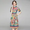 Casual Dresses Runway Flower Dress Summer Dress Shirt Women Button Letters C Floral Print Sicilian Short Sleeve Bohemian Beach Dresses Female 230512