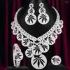 Necklace Earrings Set Gorgeous Exclusive Leaf Bangle Ring Jewelry For Bridal Wedding Women Noble Show