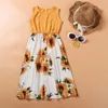 Familie passende Outfits langes Kleid ärmellose Mutter Tochter Kleider Set Sonnenblume Mama und ich Kleidung Mode Frau Mädchen 230512