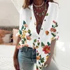 Women's Blouses Vintage Geometric Printing Cotton Line Shirts Plus Size Long Sleeve Turn Down Collar Button Women Blouse Losse Casual Tops