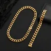 12mm Cuban Chain Hot selling Hip hop buckle with four sides ground 18K solid gold fill Cuban necklace Bracelet set necklace 28inch Bracelet 8inch
