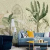 壁紙カスタムポー壁画3Dハンドペイントバナナの木の葉のヨーロッパスタイルの壁絵画リビングルーム寝室装飾アートの壁紙