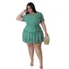 Plus size jurken mode dame zomer zomers korte mouwen chiffon casual geregen groene jurk vrouwen kleding temperament forens