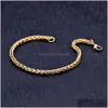 Charm Bracelets New Gold Plated Keel Chain Bracelet Fashion Jewelry For Women And Men Birthday Party Gift 4/5/6Mm Drop Delive Dhswl