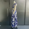 Casual jurken ellafads vrouwen maxi jurk zomer sexy mode lekkende taille v nek backless vlinder korte mouw print lange rok jurken 230512