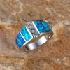 Wedding Rings Cute Female Blue Fire Opal Stone Ring Boho Silver Color Jewelry Vintage Engagement For Women