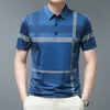 メンズポロスメンズポロシャツ夏の短袖Tシャツストライプ印刷ボタンルーズプラスサイズカジュアルコンフォートファッショントップ230515