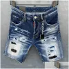 Jeans pour hommes D2 Mens Short Straight Holes Tight Denim Casual Night Club Bleu Coton Été Italie Style Zkr Rjt Dsquareds Dsq2S Drop D Ot7Xo