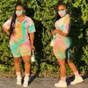 Women's Tracksuits Tie Dye Sport Suits Sets Women 2Pieces Plus Size Tracksuit Fashion Short Sleeve T-Shirt+Biker Shorts Female Active Wear XL-4XL T230515