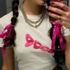 女性用TシャツY2Kグランジ美学ゴシックパンクTシャツホワイトウィメンサマーグラフィックプリントトップスリムショートスリーブ韓国ファッションベビー服230515