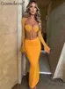 Two Piece Dress 2 set of two pieces sexy women clothes mesh long sleeve crop top bodycon maxi skirt matching define party club ball night long dress P230515