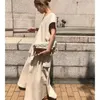 Work Dresses YATAMONIRI Women Two Pieces Sets Japan Style Solid V-Neck Sleeveless Tops Femme High Waist A Line Skirts Jupe Fashion Suits