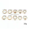 Pierścienie zespołowe Boho vintage złota gwiazda pierścień knuckle dla kobiet kryształowy półksiężyc geometryczny żeński zestaw palców biżuteria 2022 DROP DHI7B