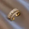 Bröllopsringar Uilz Luxury Gold Color Zircon för kvinna Double Layer Öppnande Joint Ring Party Elegant smycken Sexig student Anneau