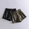 Women's Shorts Women's Shorts Vintage Pleated PU Leather Shorts Female High Waist Drapped Pants Spring Summer Chic Office Wear Shorts 230515