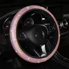 Housses de Volant Housse de Voiture Universelle 38mm Faux Cuir Strass Imitation Diamant Antidérapant Rose Pour FillesSteering