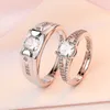 Band Rings Luxury Zircon Couple Paired Rings For Women Men Flower Proposal Promise Adjustable Rings Wedding Jewelry