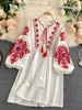 Casual Dresses Spring Autumn Women's Retro Ethnic Embroidered Dress Lantern Sleeves Bohemian Holiday Dress Women GD678 230515