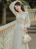 Casual Dresses French-Style Retro Court Style Dress Female Bubble Sleeve Midjeband Gentle Wind First Love Runaway Princess Fairy