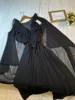 Feestjurken zwarte chiffon cape sexy vneck aline prom mouwloze dres zijden vloer lenght avond 230515