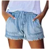 Women's Shorts Woman Jeans Shorts Blue Tassel LaceUp Mid Waist Wide Shorts Pantalon Corto Mujer Summer Bermuda Shorts For Women Breeches Denim 230515