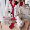 Pijama de roupas de dormir feminino Conjunto de gelo feminino Cetim de seda Autumn Autumn Lace Cute Kimono Summer Home Wear Suit Kawaii Pijamas Mulheres 230515
